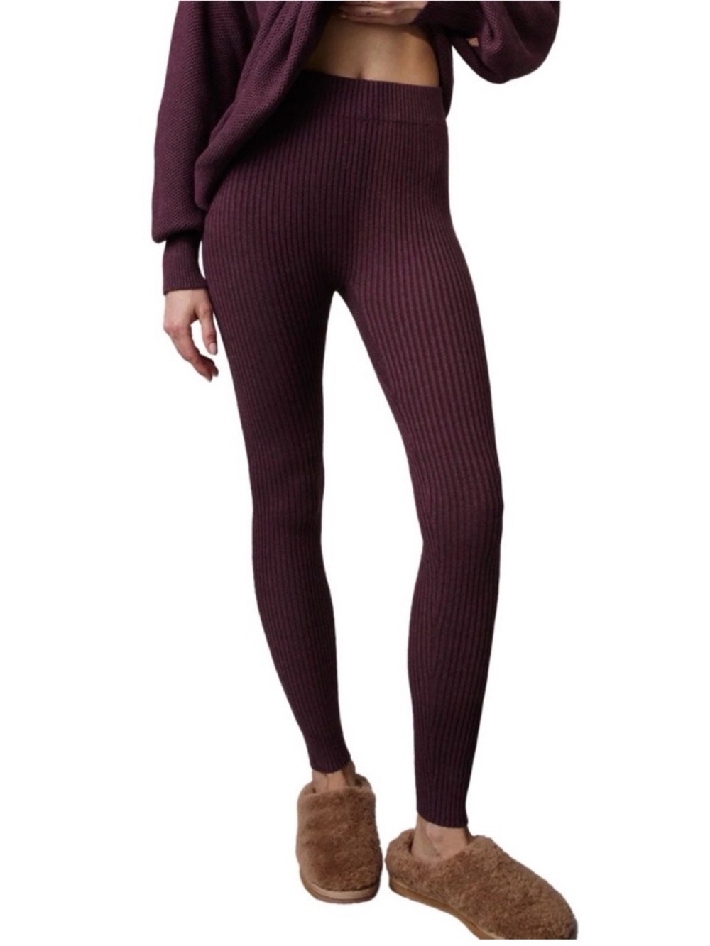 LUNYA COZY COTTON SILK RIBBED LEGGINGS in Brandied Plum Size M NWT Loungewear